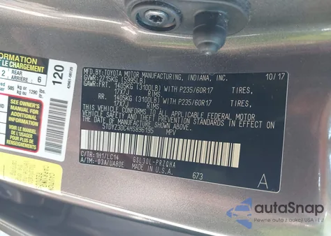 2017 Toyota Sienna Xle 8 Passenger z USA, uszkodzony, nr VIN 5TDYZ3DC4HS896195